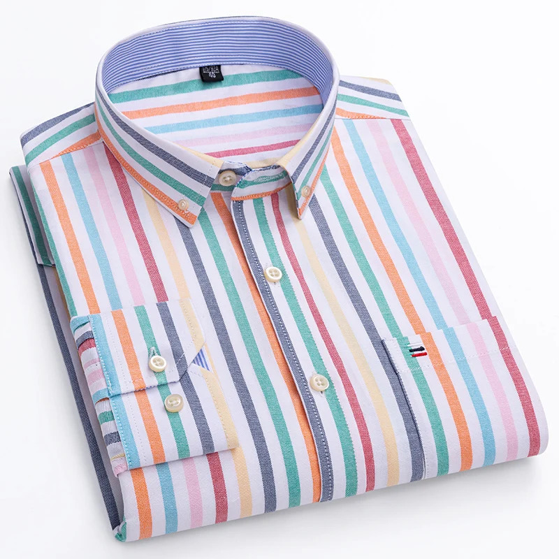 Size M~7XL 100% Pure Cotton Oxford Mens Striped Plaid Shirts Male Casual High Quality Long sleeve Shirt for Men Button Up Shirt 240229