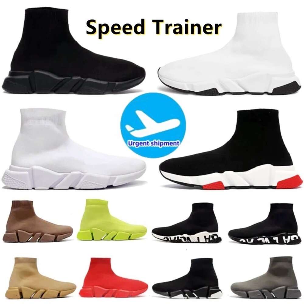 Designer Sock Runner Shoes Clear Men Women Sneakers Casual Graffiti White Black Red Beige Pink Yellow Sole Lace-up Neon Socks Speed Trainers Flat Platform 36-47