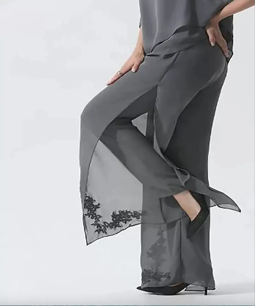 Jumpsuit Pantsuit Mother Of The Bride Dresses Plus Size Jewel Neck Or Length Chiffon Sleeve Evening Gowns Lace Appliques Women Party Formal Wear