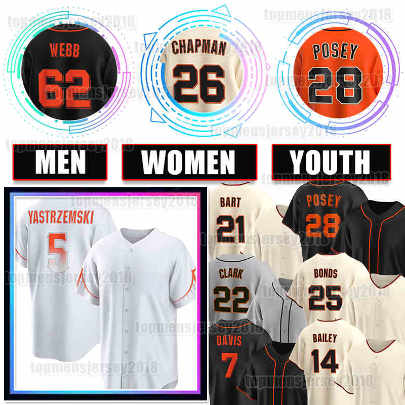Mike Yastrzemski Baseball Jersey 28 Buster Posey Giants Matt Chapman LaMonte Wade Jr. Logan Webb Jorge Soler Will Clark J.D. Davis Joey Bart Thairo Estrada Alyssa Nakken