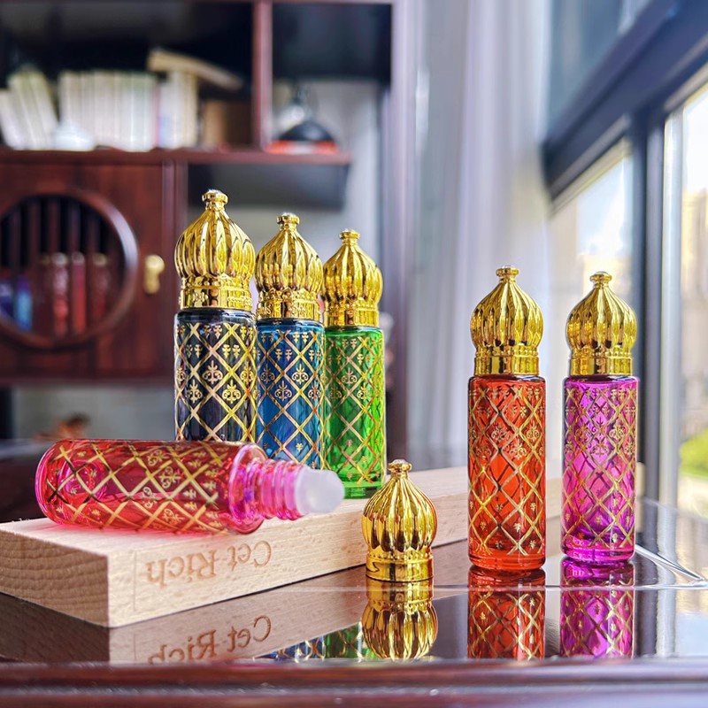 8ml Portable Glass Roll on Bottles Mini Essential Oil Container Blending Perfume Bottle Gold Arabic Empty Roller Bottles