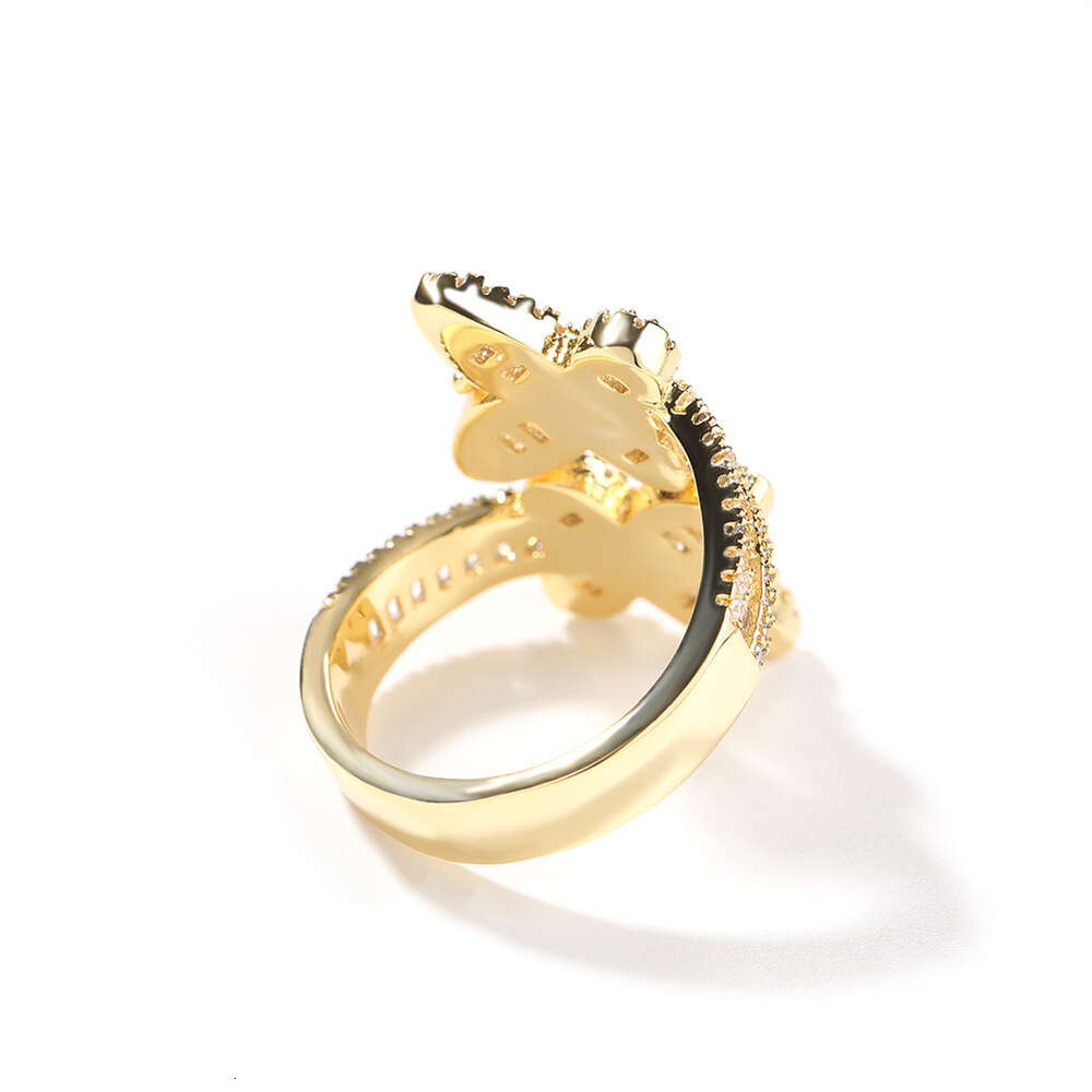 Bling Butterfly Adjustable Cuff Ring Diamond Open Finger Rings For Women Cubic Zircon Fashionable Hip-hop Personalized Aesthetic Gold Plated Rapper Je