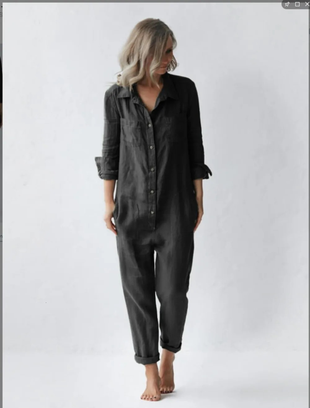 Cotton Jumpsuit Sexy Vintage Romper Long Pant Slim Bodycon Jumpsuits Sleeve Army Green Solid Casual Cargo Pants 240301