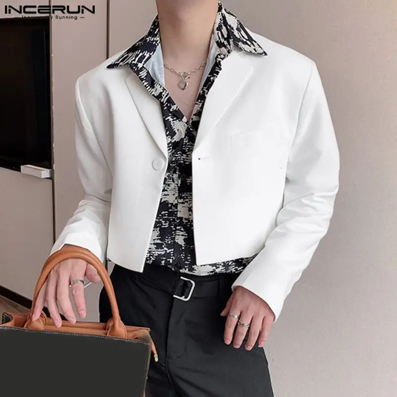 Men Blazer Solid Color Lapel Long Sleeve Autumn Casual Suits One Button Streetwear Fashion Male Crop Coats S5XL INCERUN 240223