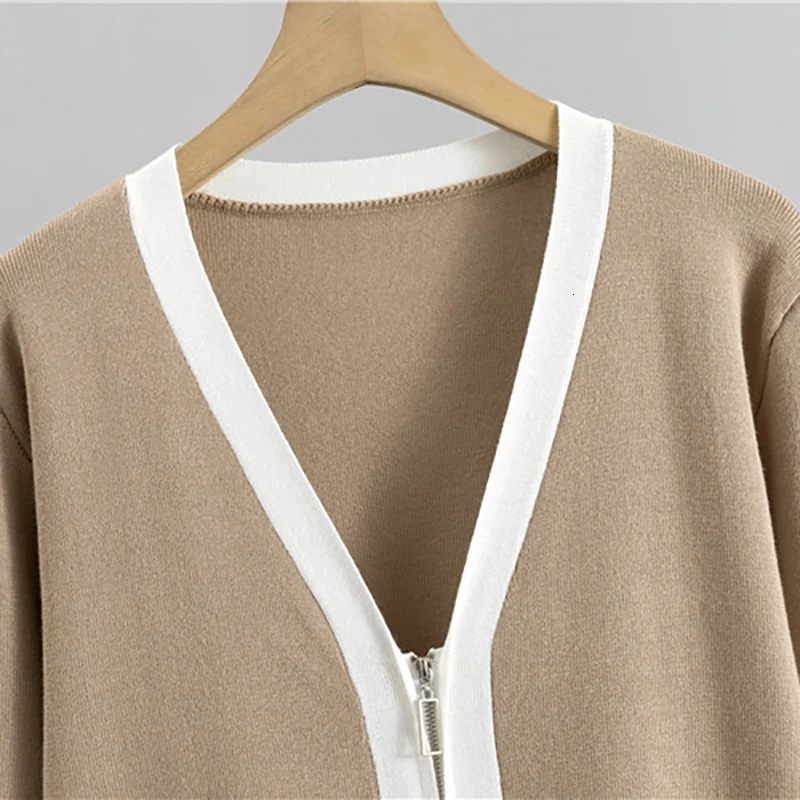 2023 Korean Fashion Vneck Zipper Knitted Coatsvestwide Leg Pants Threepiece Set Women Casual Streetwear Tracksuit 240304