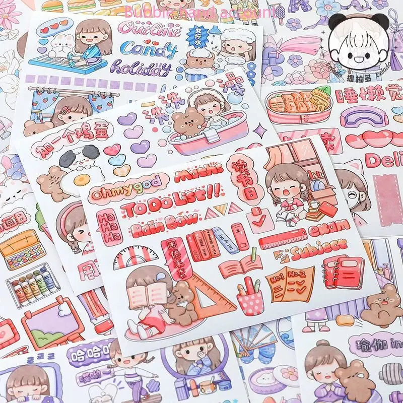 Telado Material Book 50 Sheets of Non Repeat Stickers This Ledger Stickers Cute Characters and Paper Stickers 240229