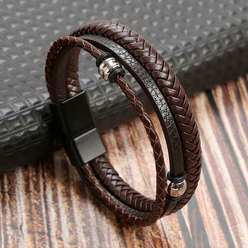Braided Leather Bracelet Wristband Designer Magnet Buckle Multilayer Stack Bracelets Bangle Cuff for Men Fashioin Jewelry