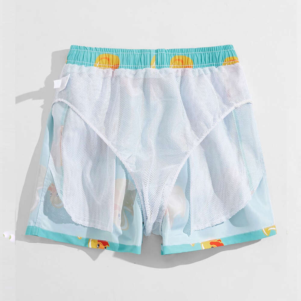 2024 Swimming for Men's Adult Embarrassment Prevention New Printed Beach Pants with Flat Angle Shorts