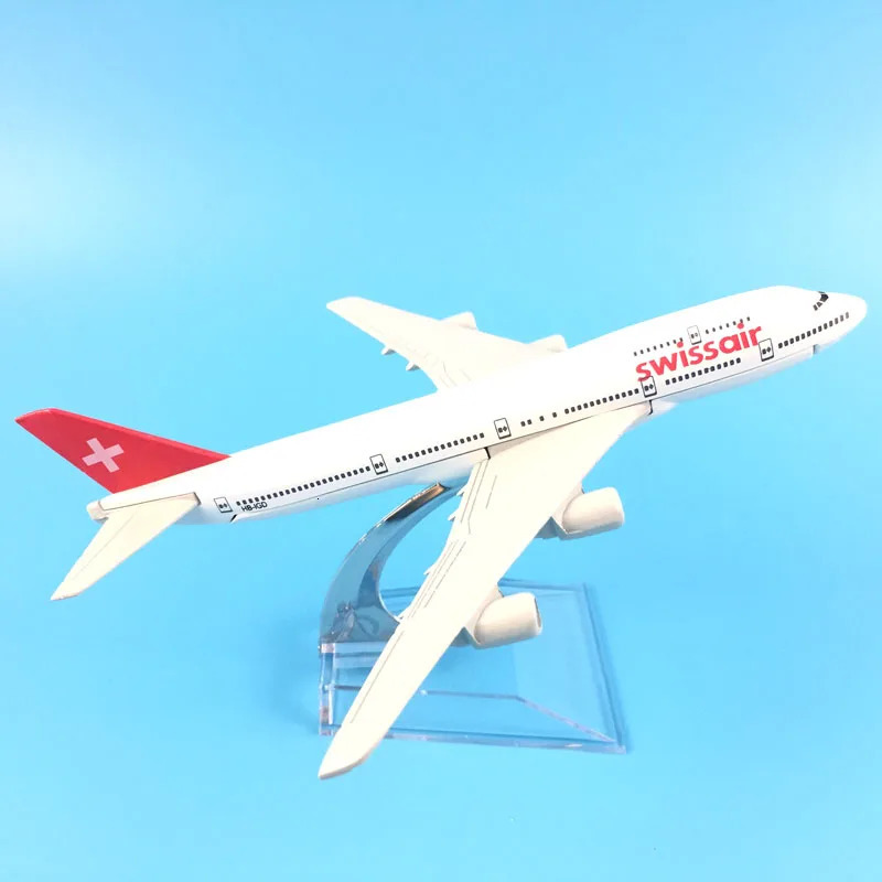 16cm Alloy Metal Swiss Air Swissair Airlines Boeing 747 B747 200 Airways Airplane Model Plane Model W Stand Aircraft Gift 240307