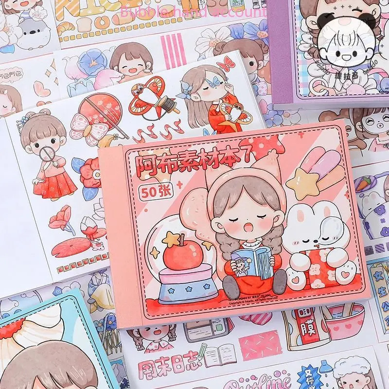 Telado Material Book 50 Sheets of Non Repeat Stickers This Ledger Stickers Cute Characters and Paper Stickers 240229