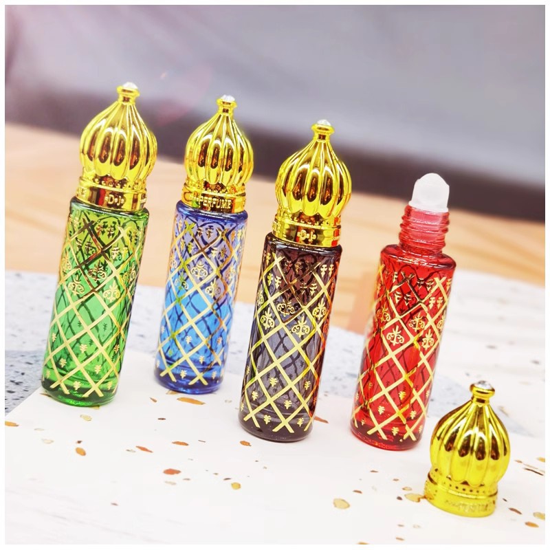 8ml Portable Glass Roll on Bottles Mini Essential Oil Container Blending Perfume Bottle Gold Arabic Empty Roller Bottles