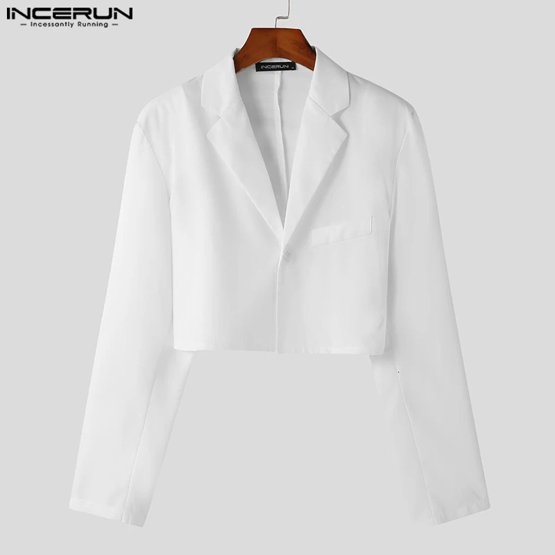 Men Blazer Solid Color Lapel Long Sleeve Autumn Casual Suits One Button Streetwear Fashion Male Crop Coats S5XL INCERUN 240223