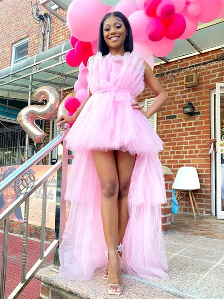 Tulle Strapless Tiered Cocktail Dress Women Solid Color Sleeveless Evening Party Wedding Sexy Elegant Dress Female 240304