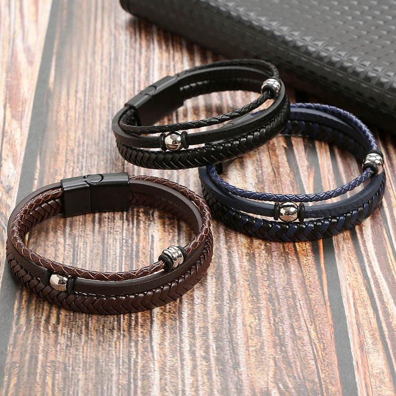 Braided Leather Bracelet Wristband Designer Magnet Buckle Multilayer Stack Bracelets Bangle Cuff for Men Fashioin Jewelry