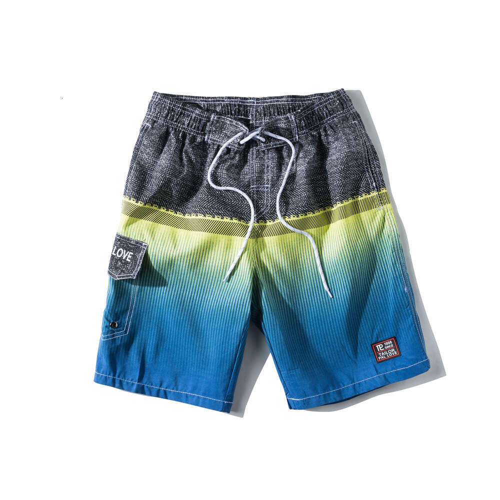 2024 Summer Gradient Beach Surfing Pants, Men's Casual Shorts, Large Size Printed 5/4 Pants
