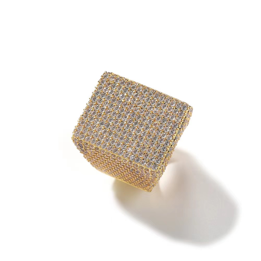 Mens cuban ring moissanite diamond GRA authentication personality exaggerated silver Ice block Hip Hop trendy ring 18k gold sterling silver cuban wome