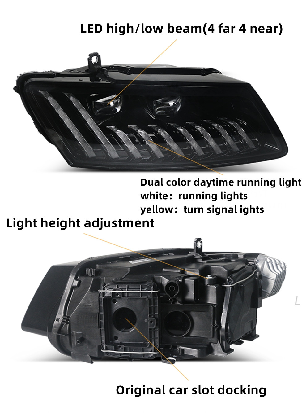 Car Light Assembly For Audi Q5 Headlights 2009-20 18 Styling LED Streamer Steering Double Lens Headlight