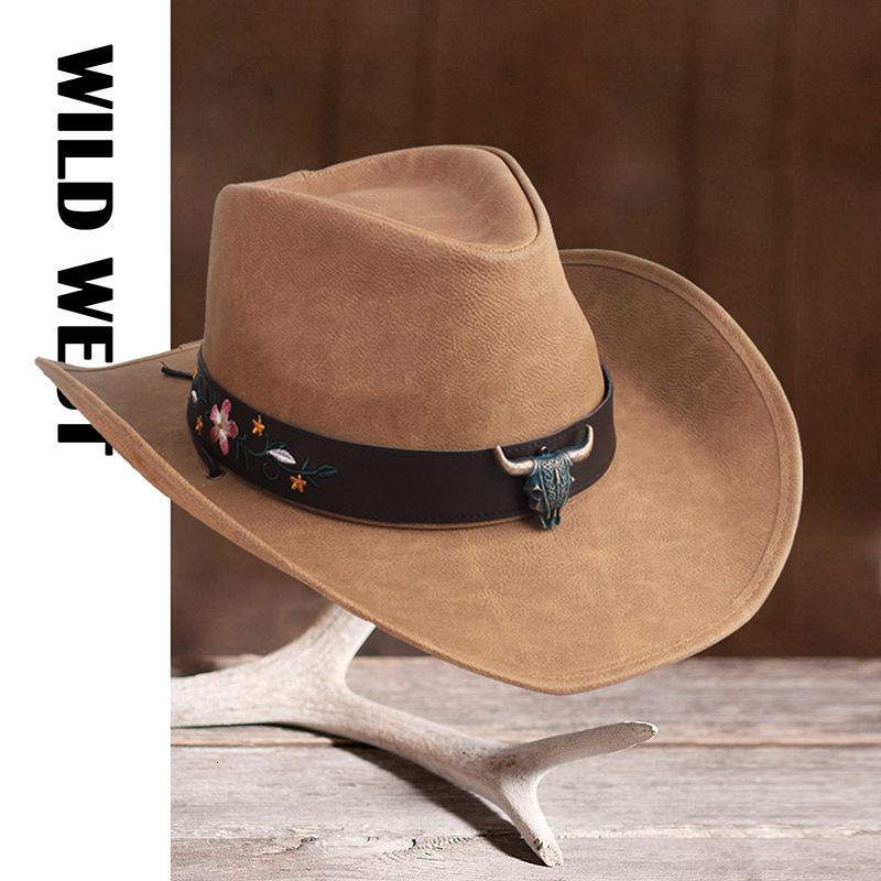 36 Stlye 100 Leather Men Western Cowboy Hat For Gentleman Dad Cowgirl Sombrero Hombre Caps Big Size XXL large head 220513