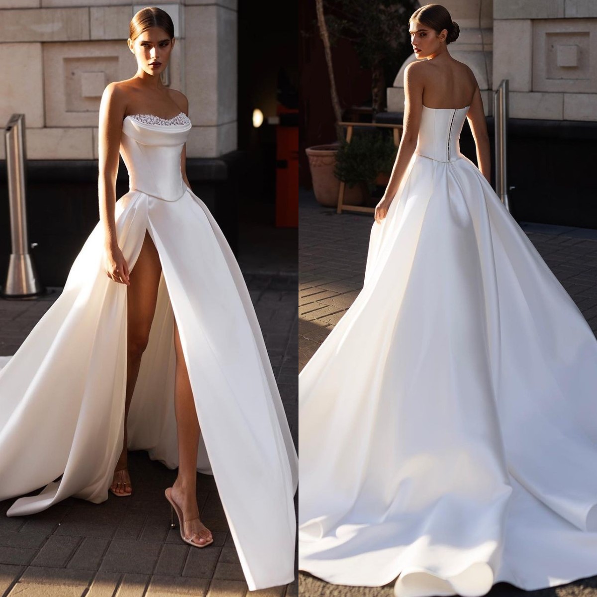 Vintage A E Dress Pearls Strapless Boho Country Wedding Dresses Backless Ruffle Vestidos De Novia Sweep Train Designer Bridal Gowns 6660306