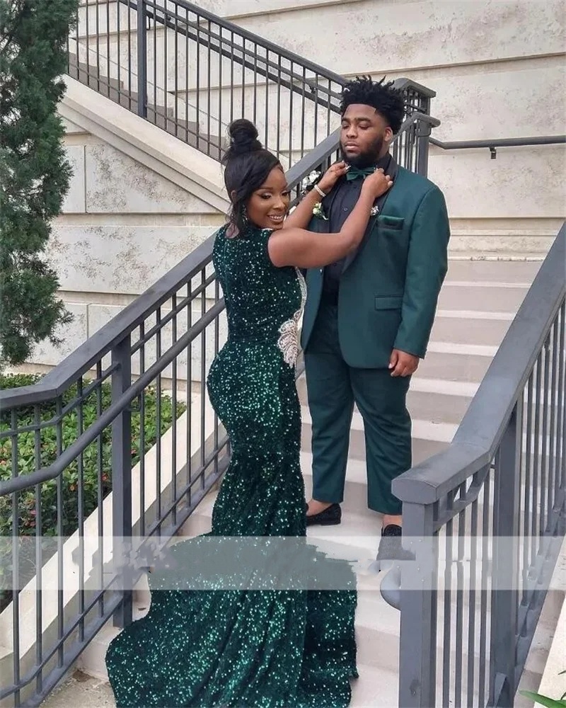 Emerald Green Sparkly Sier Dias Prom Dress Crystal Beads Rhies Sequins Plus Size Gown Party Gowns 0218