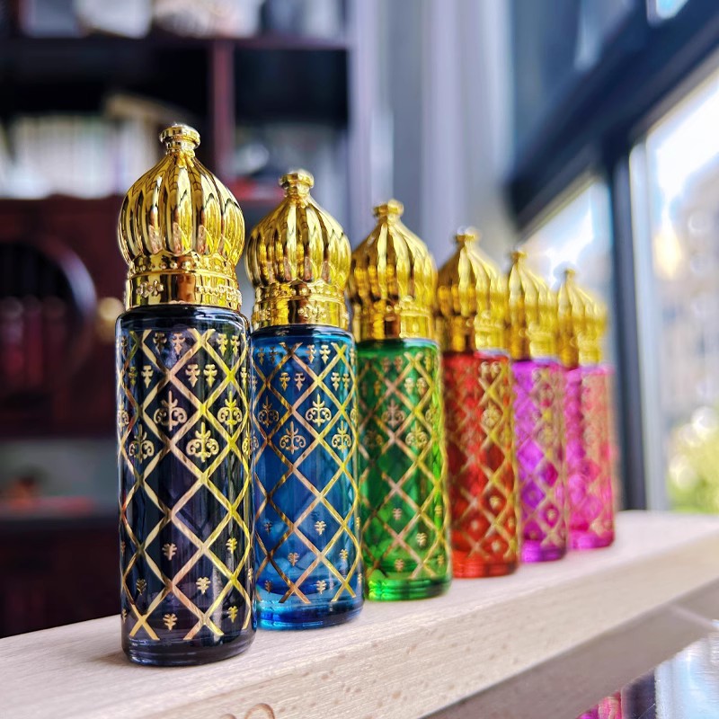8ml Portable Glass Roll on Bottles Mini Essential Oil Container Blending Perfume Bottle Gold Arabic Empty Roller Bottles