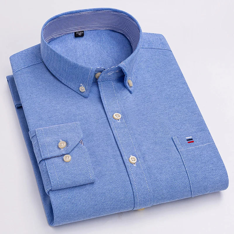 Size M~7XL 100% Pure Cotton Oxford Mens Striped Plaid Shirts Male Casual High Quality Long sleeve Shirt for Men Button Up Shirt 240229