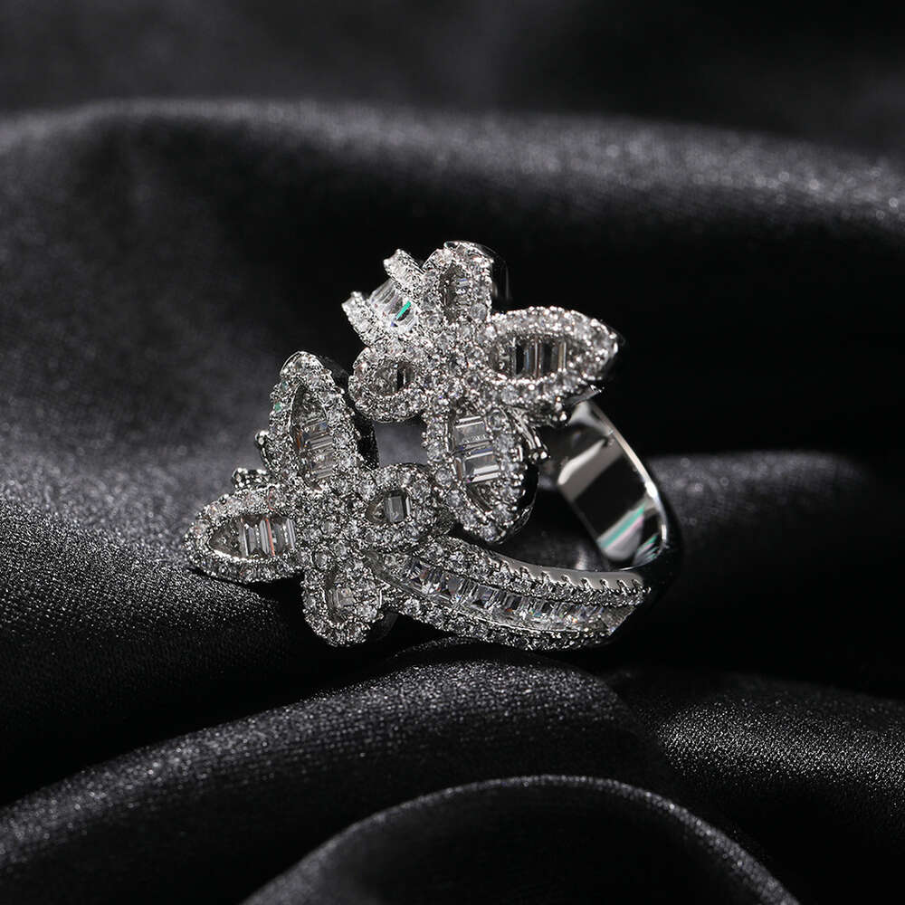 Bling Butterfly Adjustable Cuff Ring Diamond Open Finger Rings For Women Cubic Zircon Fashionable Hip-hop Personalized Aesthetic Gold Plated Rapper Je