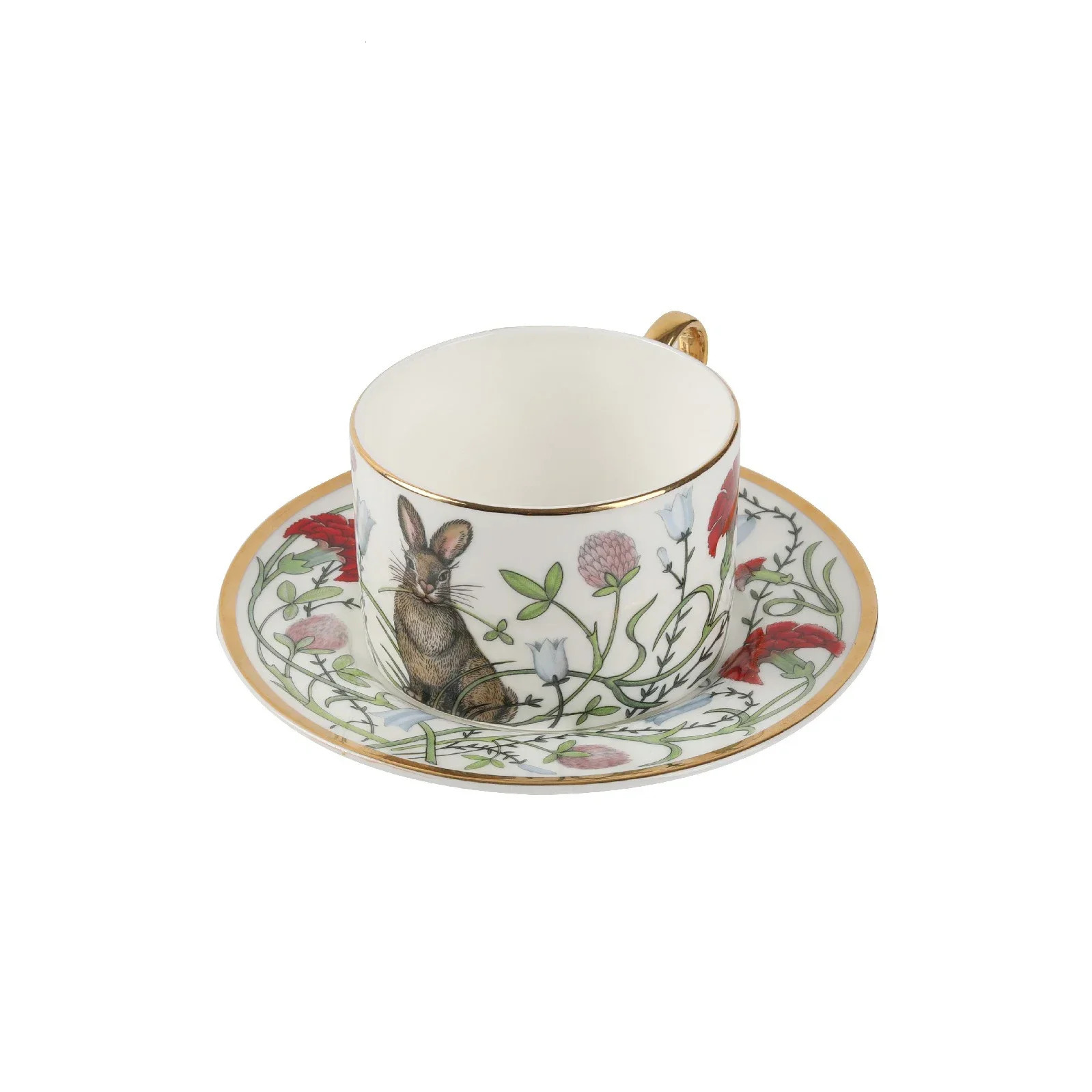 Russian Royal Porcelain Lomonosov Cartoon Rabbit Gold Plated Bone China Coffee Cup and Saucer Gift Box Set 240301