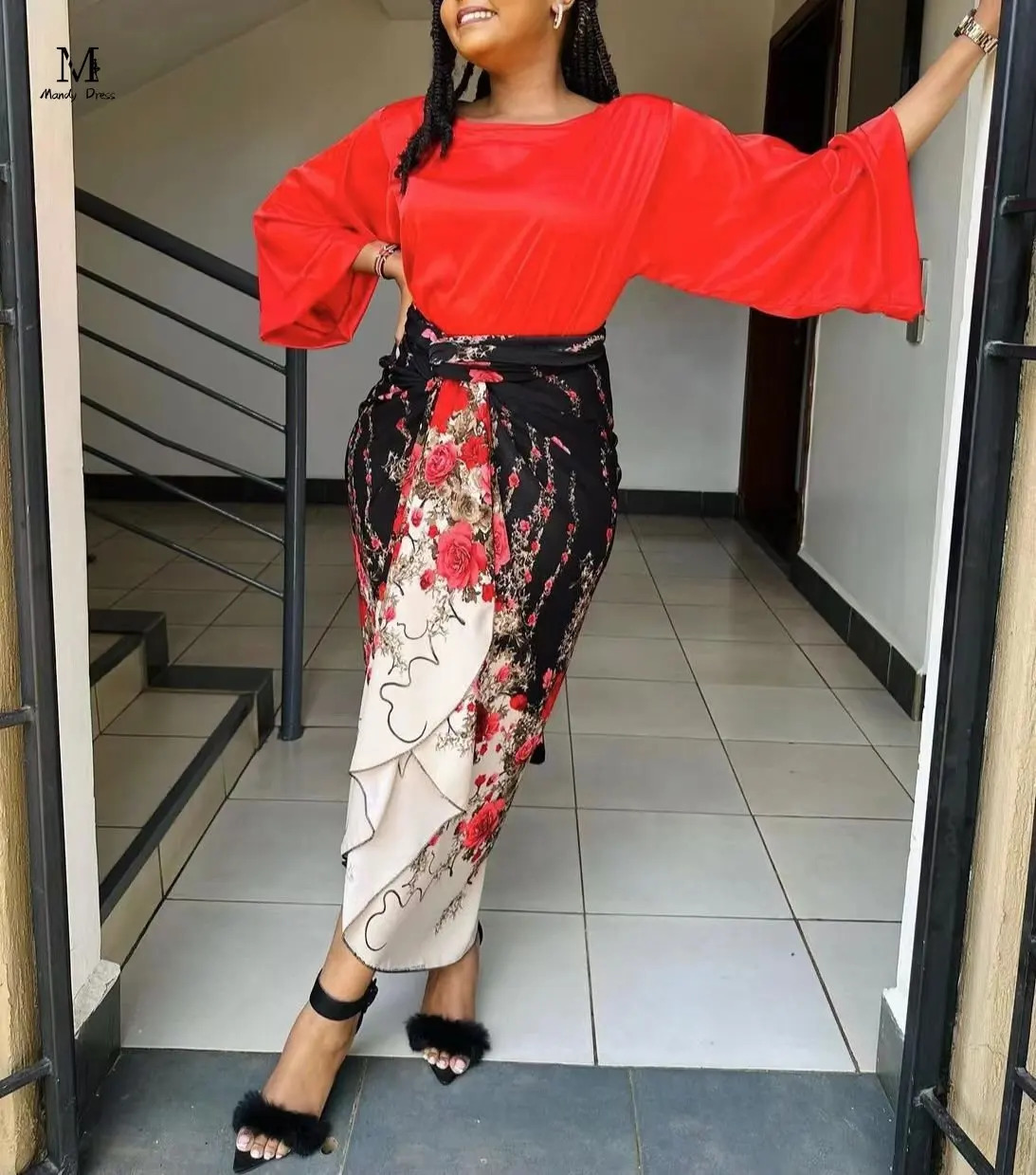 Elegant Women Print Set Long Dress and Bandage Skirt 2023 Spring Summer Outfits Street Plus Size Fashion Ladies Two 2 Piece Suit 240229