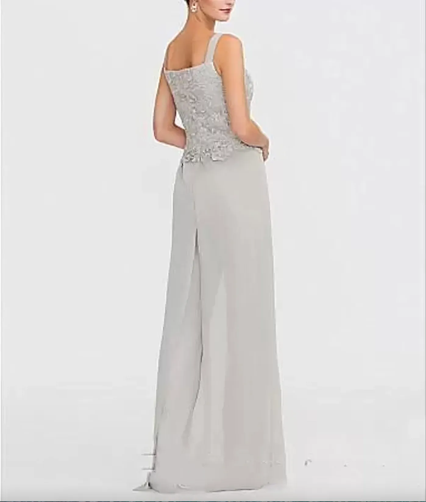 Elegant Chiffon Mother Of The Bride Pants Suit With Short Lace Jacket Cheap Wedding Guest Dresses Women Beach Country Formal Party Wear