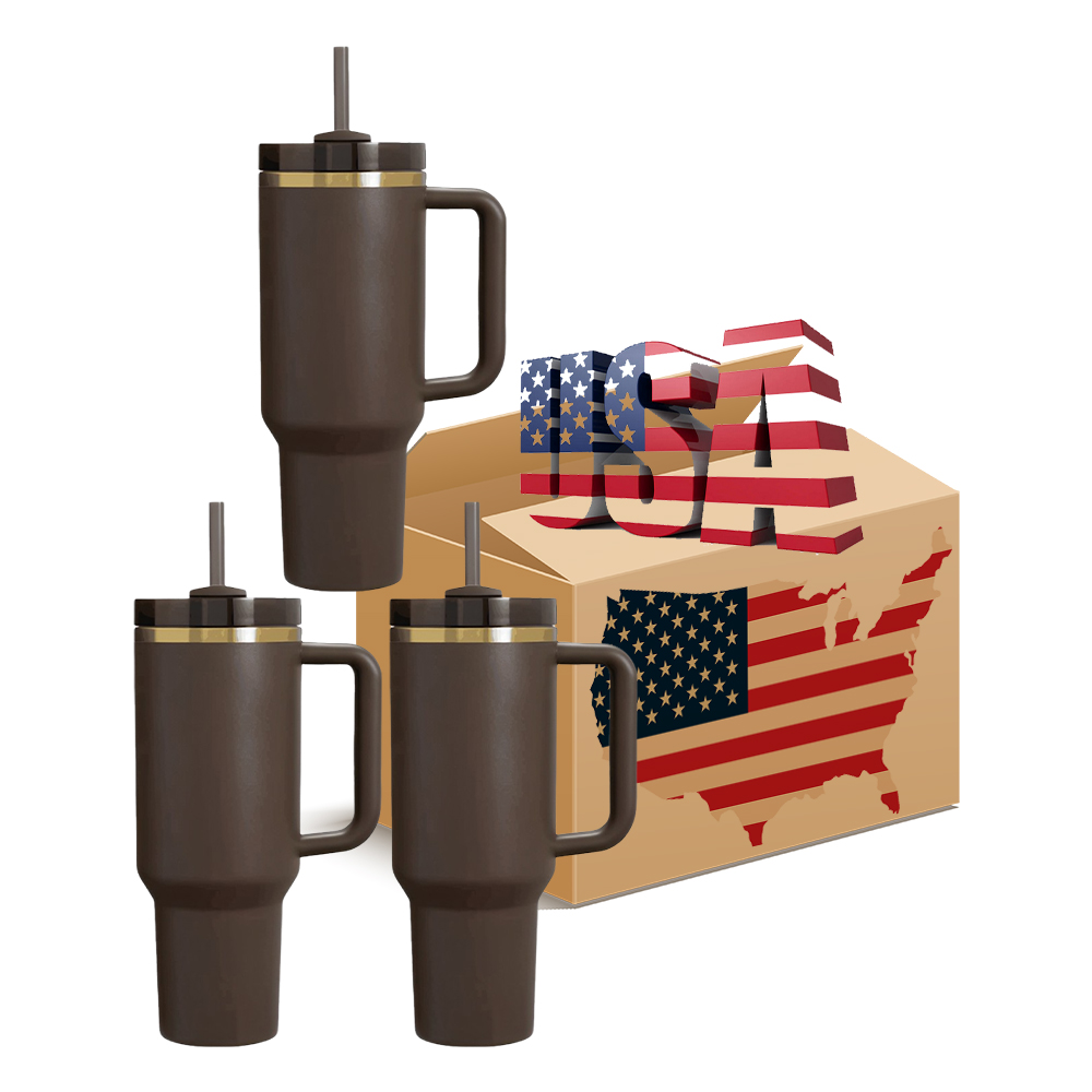 Dark brown chocolate H2.0 gold powder coated 30oz 40oz coffee travel tumbler BPA free Insulated Stainless Steel water bottles with handle for laser en