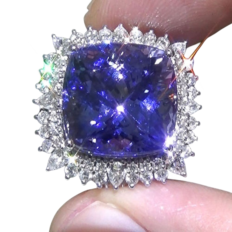 Sterling Sier Engagement Rings,Cushion Cut Blue Gemstone Ring, Ladies' Party Jewelry, Anniversary Promise Ring Free shipping