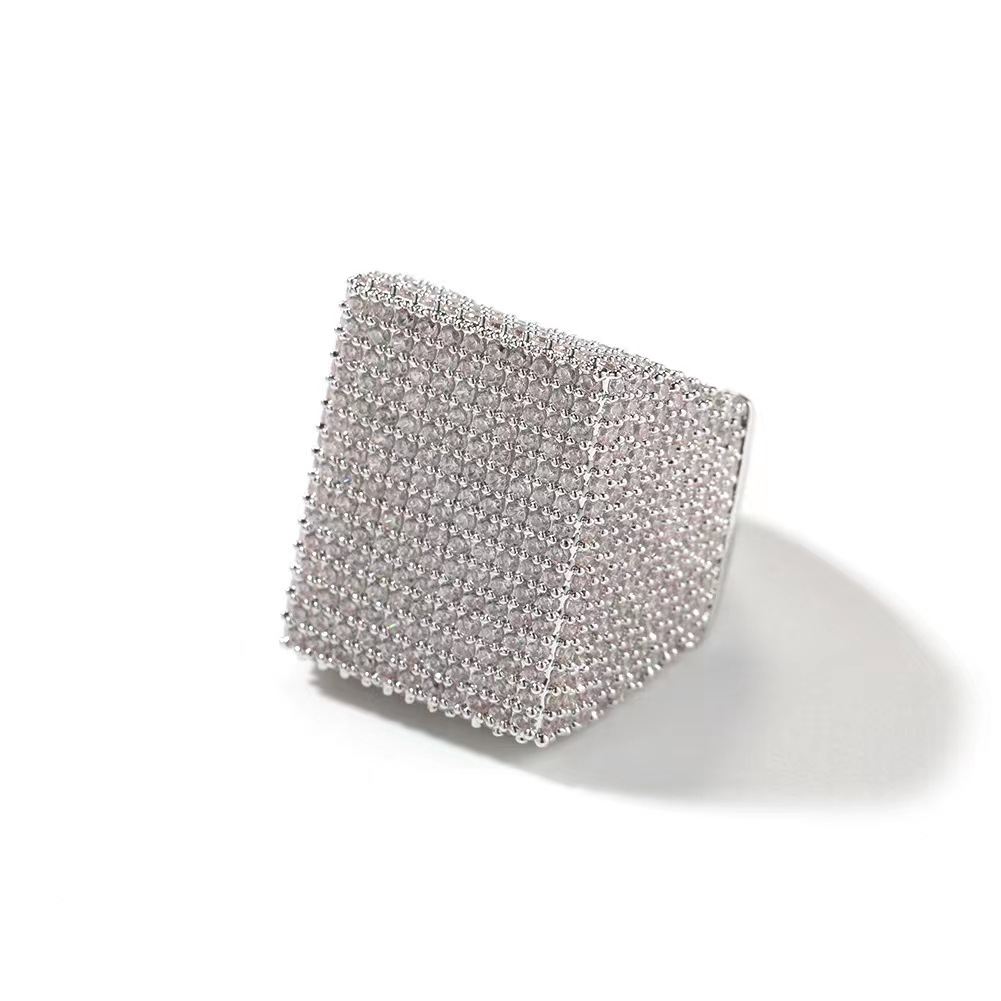 Mens cuban ring moissanite diamond GRA authentication personality exaggerated silver Ice block Hip Hop trendy ring 18k gold sterling silver cuban wome