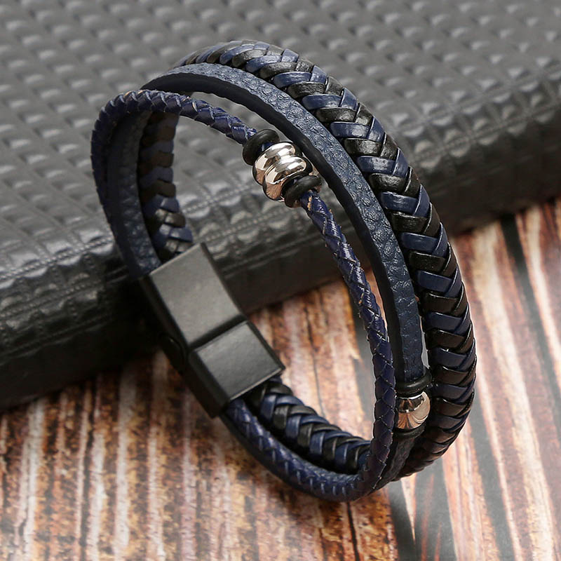 Braided Leather Bracelet Wristband Designer Magnet Buckle Multilayer Stack Bracelets Bangle Cuff for Men Fashioin Jewelry