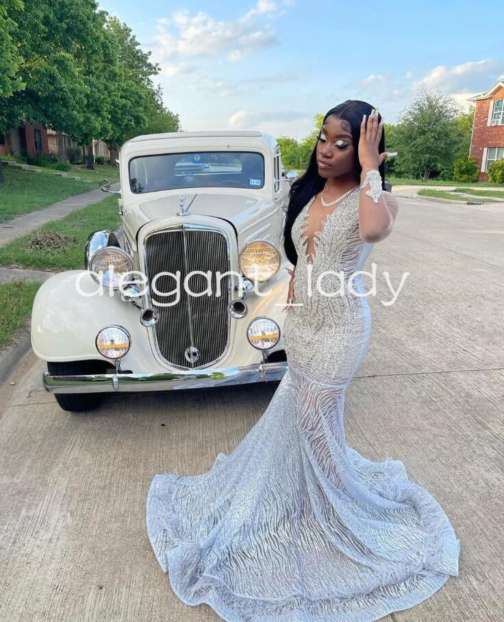 Silver Diamond Sparkly Mermaid Prom Formal Dresses for Black Girl 2024 Luxury Diamond Gillter Evening Gown vestidos para mujer