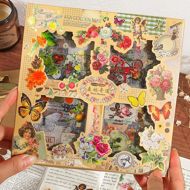 100Pcs Flower PET Stickers Kawaii Decoration Sticker Transparent Adhesive Sticker DIY Diary Journal Scrapbooking Stationery 240229