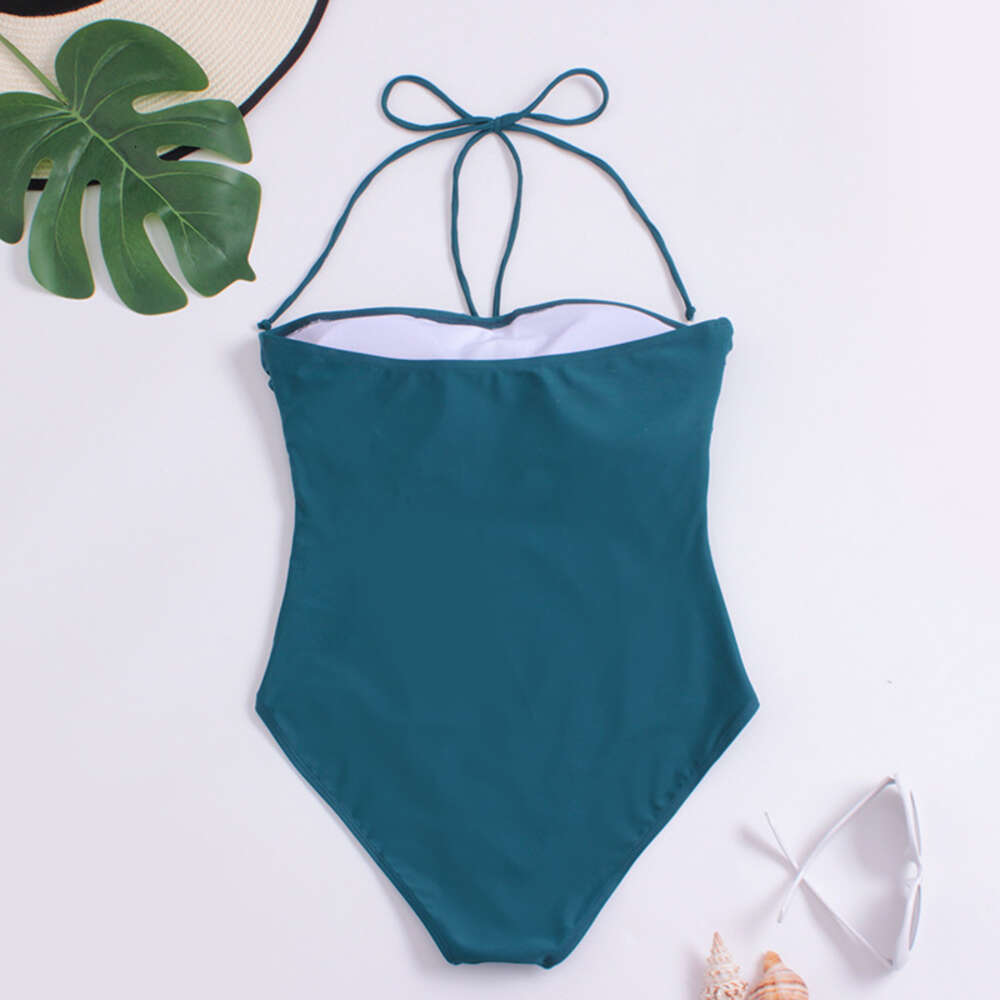 2024 New Women's One Piece Sexy Hanging Neck Soft Bag Metal Ring Swimsuit