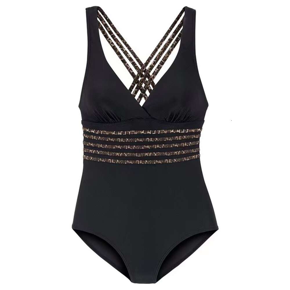 2024 New Deep V Sexy Open One Piece with Cross Back Solid Color Swimsuit for Women