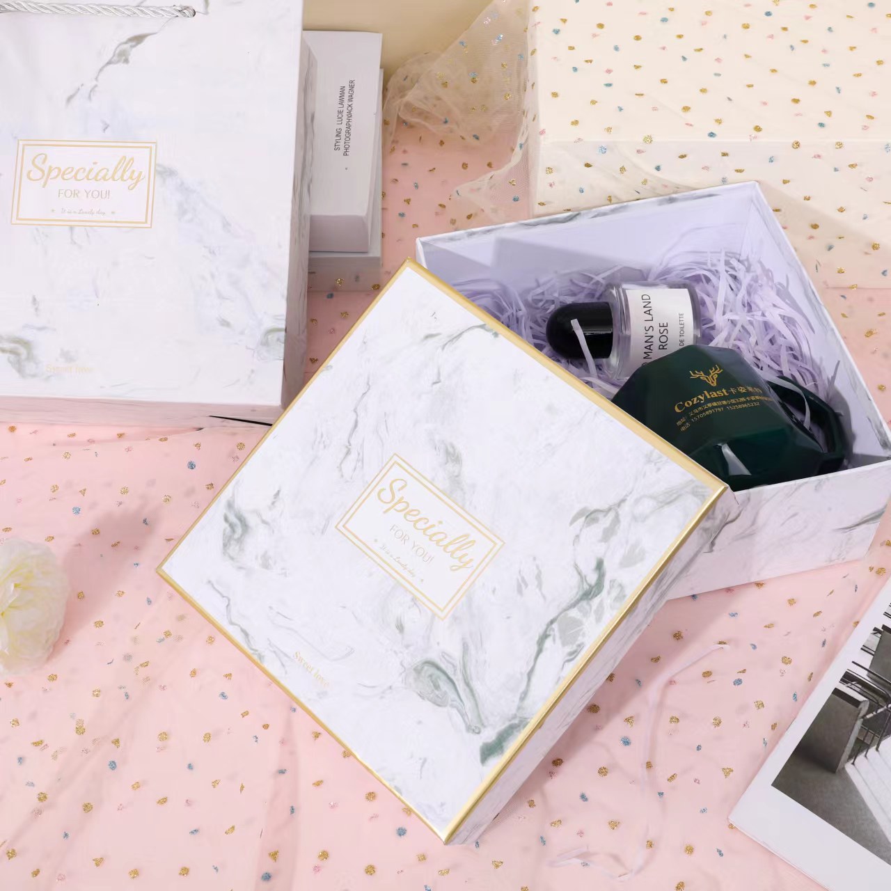 creative Marble Pattern Gift Box Square Heaven and Earth Cover Handheld Gift Box