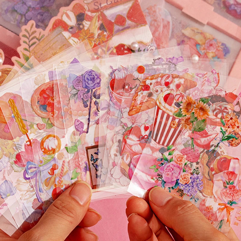 100Pcs Flower PET Stickers Kawaii Decoration Sticker Transparent Adhesive Sticker DIY Diary Journal Scrapbooking Stationery 240229