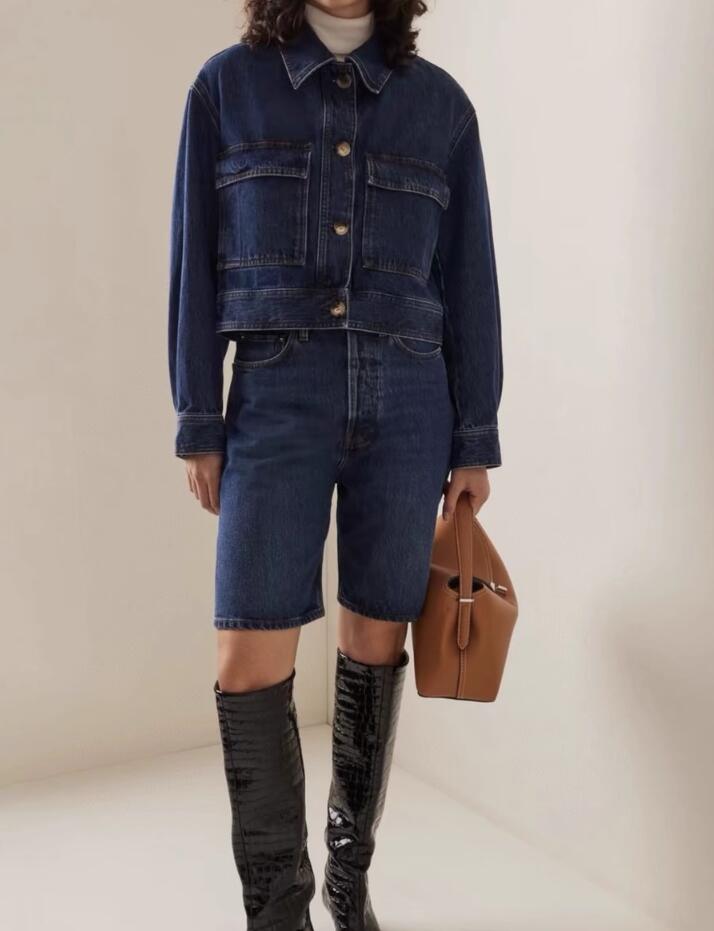 NEW tte cropped denim jacket Coat DARK BLUE high quality