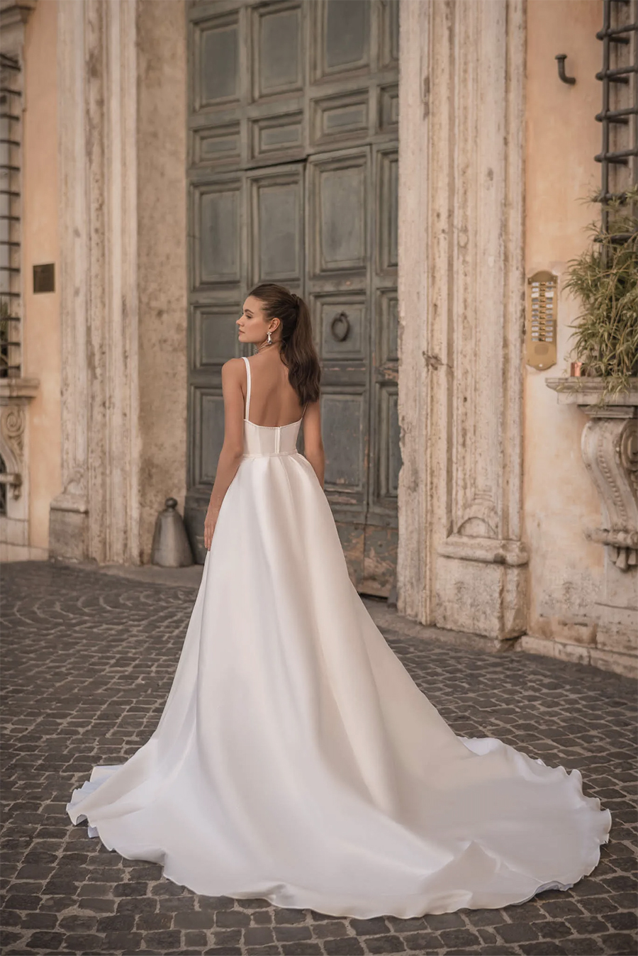 Berta A Line Dresses for bride Spaghetti Satin Overskirts Wedding Dress vestidos de novia Thigh Slit designer bridal gowns 0509