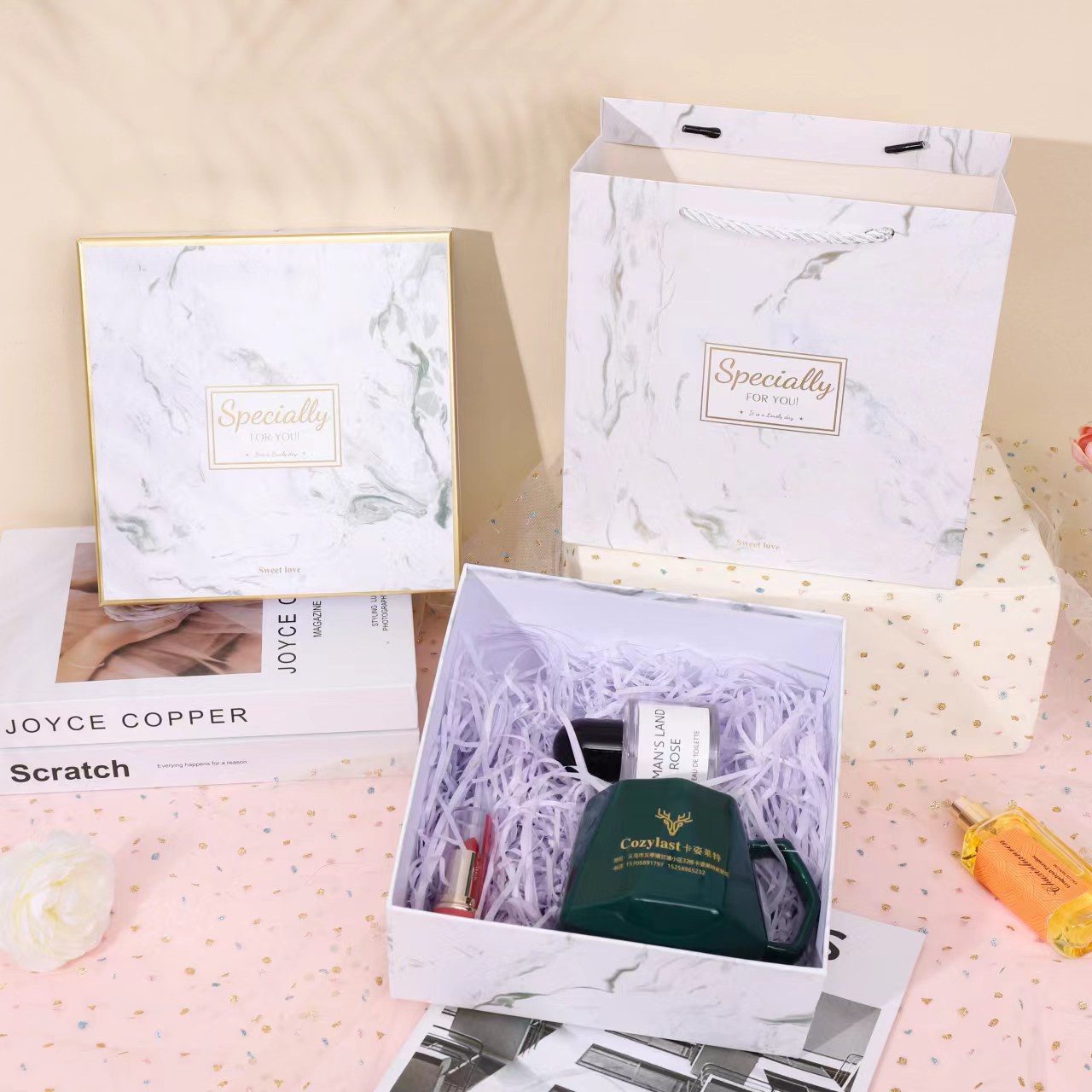 creative Marble Pattern Gift Box Square Heaven and Earth Cover Handheld Gift Box
