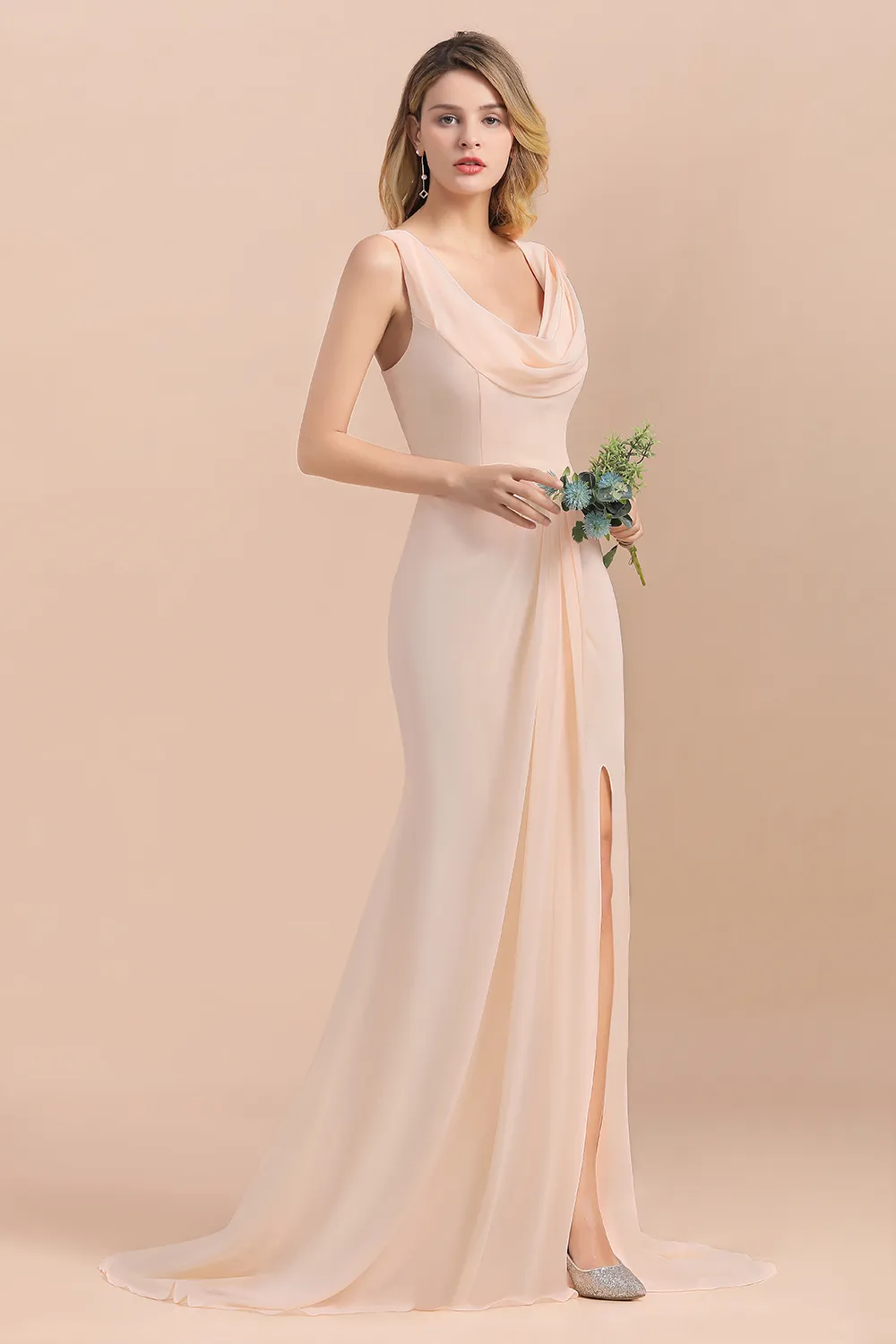 in Stock V Neck Long Bridesmaid Dresses Sexy Side Split Chiffon Formal Party Gowns Vestido Da Dama De Honra Fast Del Custom BM Estido Ma L Estido Ma L