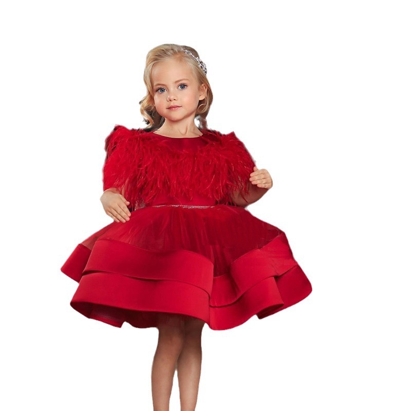 feather red flower girl dresses new girl wedding dresses cheap communion pageant dresses gowns Tutu Gown little Girl Dress for Wedding Ceremony Summer