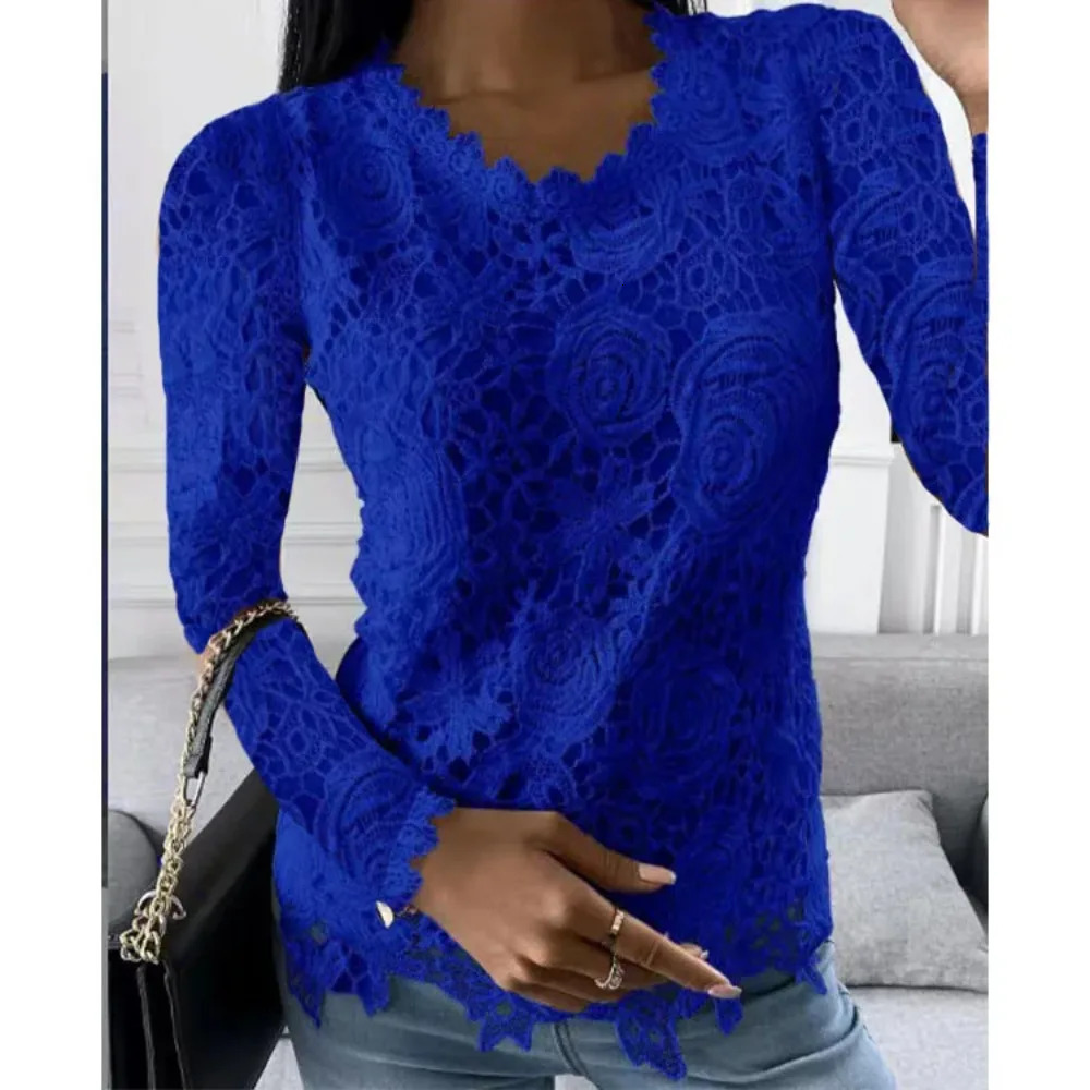 Spring Shirts for Women Tshirt Women Clothing Y2k Tops Vintage Lace Elegant Fashion Clothes Streetwear Casual Autumn T-shirts 240228