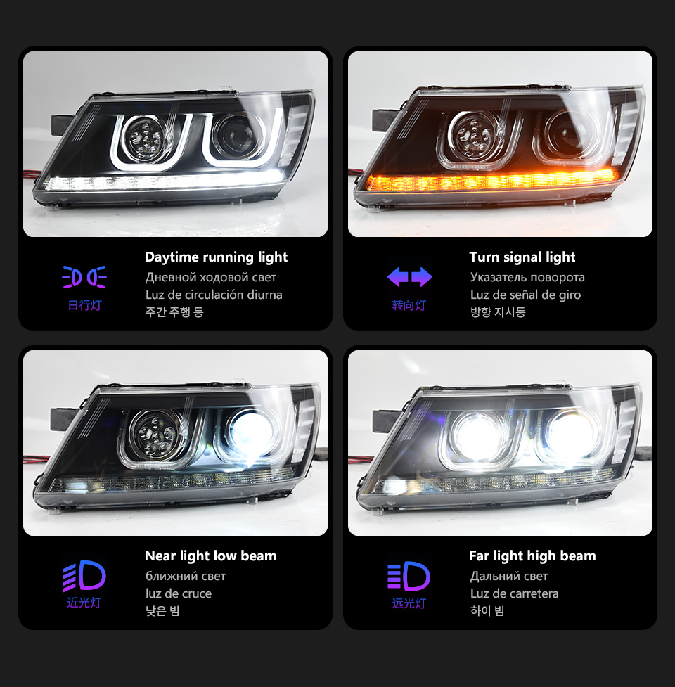 LED Daytime Running Head Lamp for Dodge Journey Headlight 2009-2016 Turn Signal High Beam Light Projector Lens