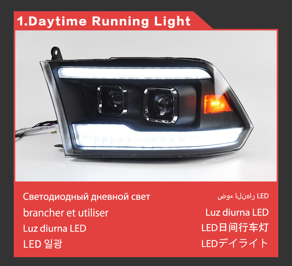LED Daytime Running Head Lamp for Dodge RAM 1500 2500 Headlight 2009-2018 Turn Signal High Beam Light Projector Lens