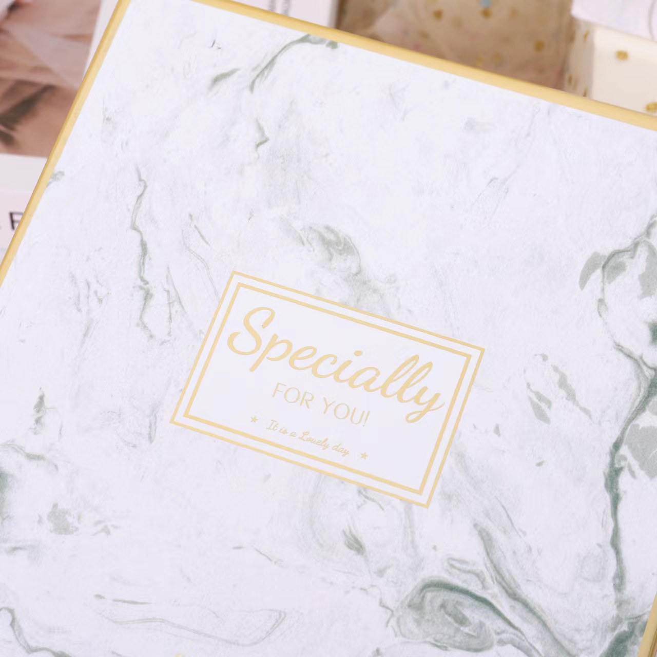 creative Marble Pattern Gift Box Square Heaven and Earth Cover Handheld Gift Box