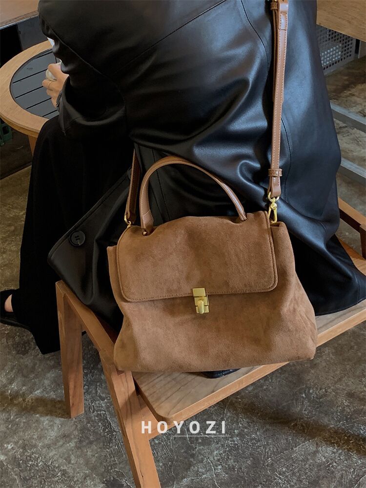 Minimalist Soft Leather Tote 2024 Spring/Summer New Women's and Large Capacity Commuter Handheld Single Shoulder Diagonal Straddle Bag suede brow